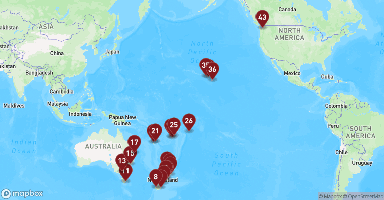 Kort over World Cruise fra Auckland med Noordam
