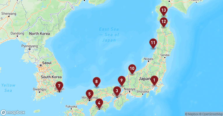 Kort over Asien & det Indiske Ocean fra Tokyo med Westerdam