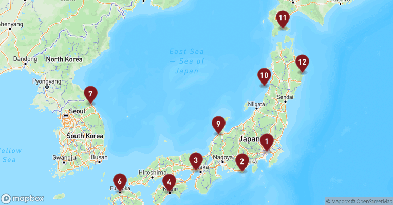Kort over Asien & det Indiske Ocean fra Tokyo med Westerdam
