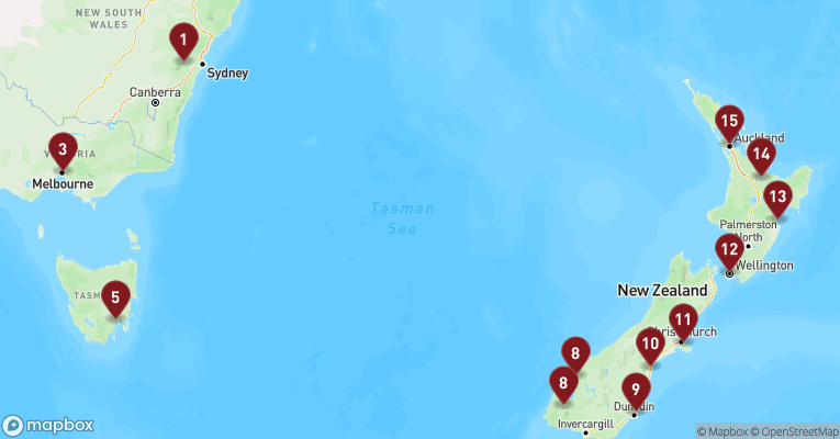 Kort over Australien & Oceanien fra Sydney med Noordam