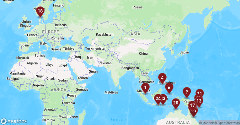 Kort over Asien & det Indiske Ocean fra Singapore med Westerdam