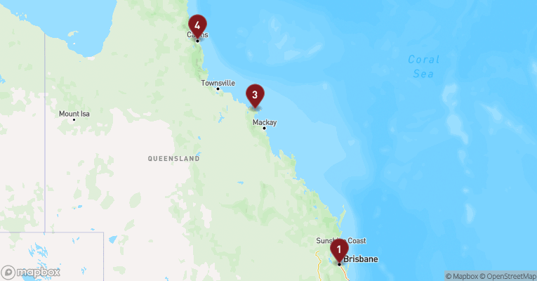 Kort over Australien & Oceanien fra Brisbane med Carnival Encounter
