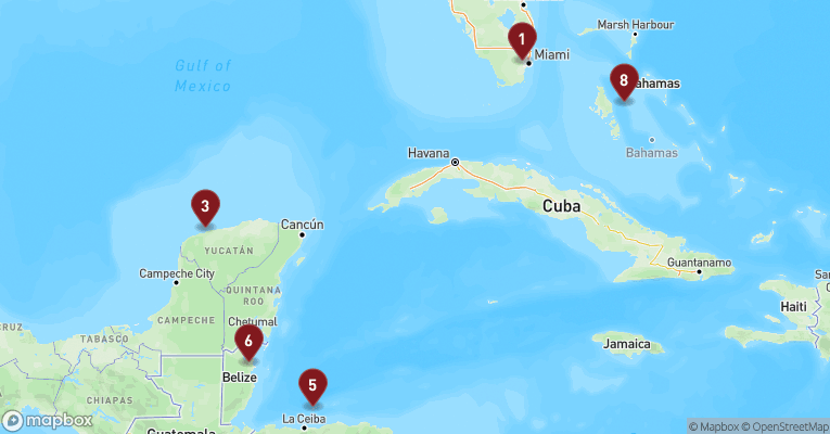 Kort over Caribien & Bahamas fra Miami med EXPLORA I