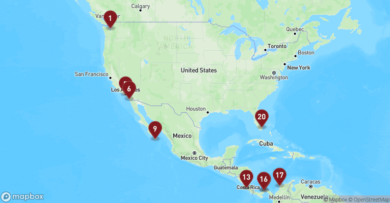 Kort over Caribien & Bahamas fra Seattle med MSC Poesia