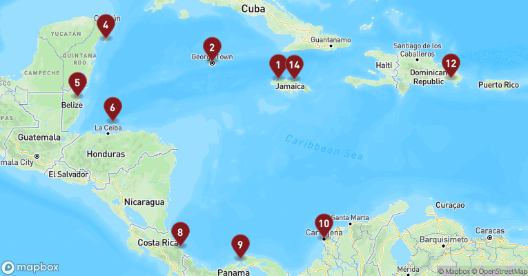 Kort over Caribien & Bahamas fra Montego Bay med Mein Schiff 1