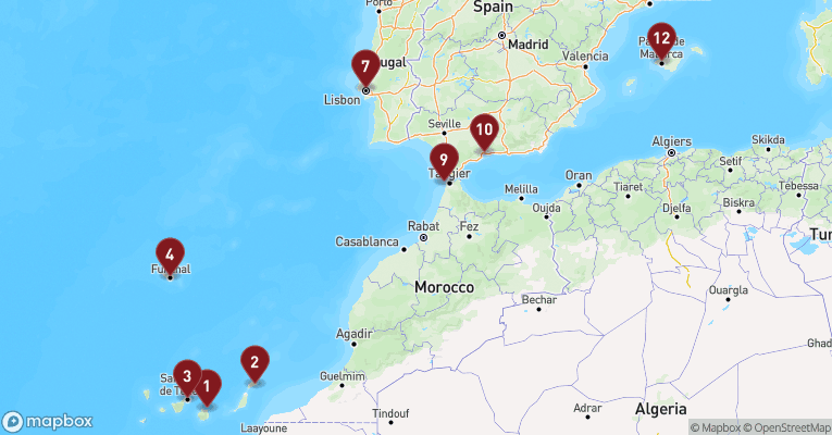 Kort over Middelhavet fra Las Palmas - Gran Canaria med Mein Schiff 7