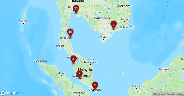 Kort over Asien & det Indiske Ocean fra Singapore med Mein Schiff 6