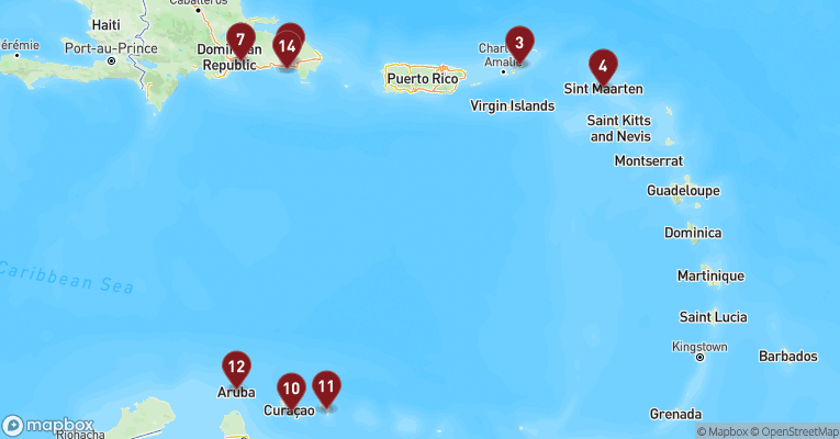 Kort over Caribien & Bahamas fra La Romana med Mein Schiff 5