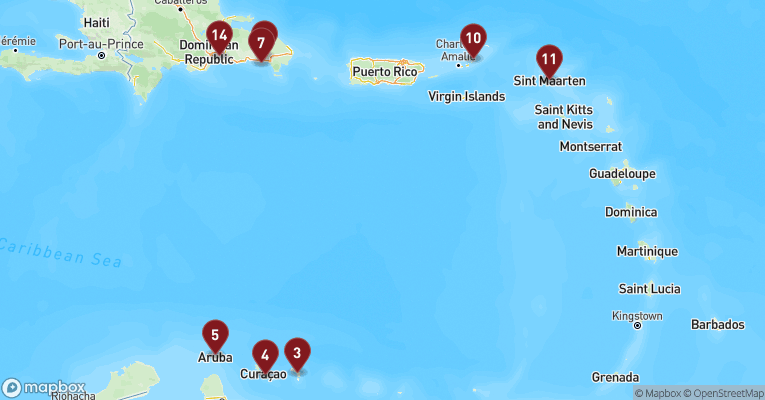 Kort over Caribien & Bahamas fra La Romana med Mein Schiff 5
