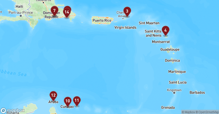 Kort over Caribien & Bahamas fra La Romana med Mein Schiff 5
