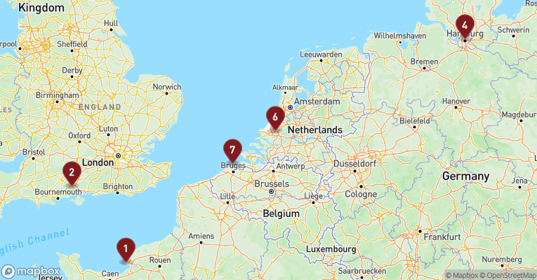 Kort over Øvrige Nordeuropa fra Le Havre med MSC Preziosa