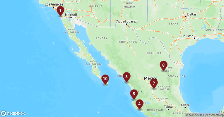 Kort over Californien & Mexico fra San Diego med Koningsdam