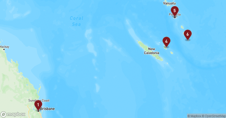 Kort over Australien & Oceanien fra Brisbane med Carnival Encounter