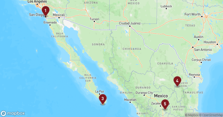 Kort over Californien & Mexico fra San Diego med Koningsdam