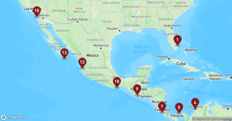 Kort over Californien & Mexico fra Fort Lauderdale med Zaandam