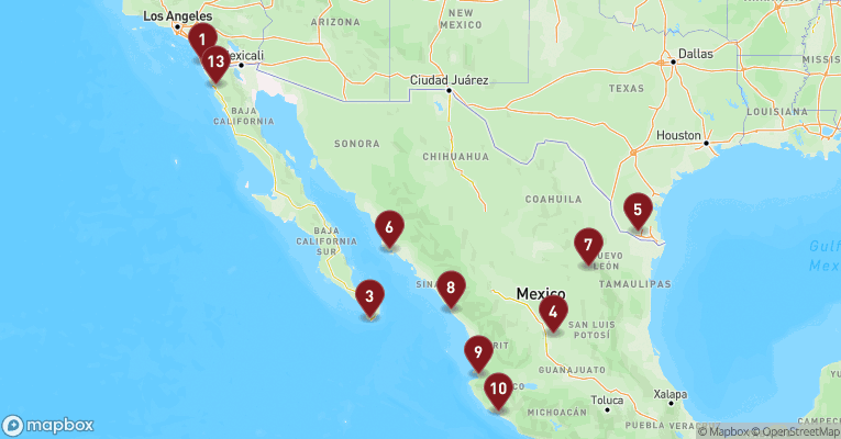 Kort over Californien & Mexico fra San Diego med Zaandam