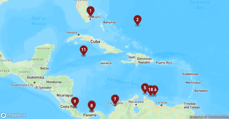 Kort over Caribien & Bahamas fra Fort Lauderdale med Nieuw Amsterdam