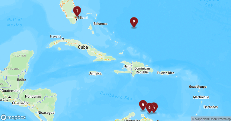 Kort over Caribien & Bahamas fra Fort Lauderdale med Nieuw Amsterdam