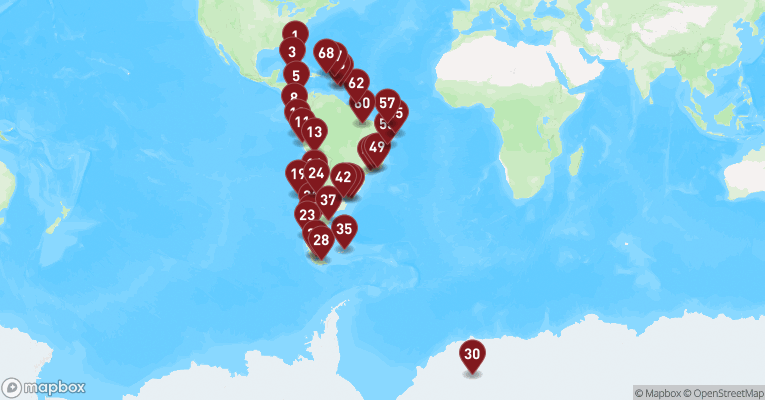 Kort over World Cruise fra Fort Lauderdale med Zaandam