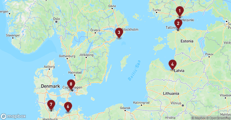 Kort over Baltikum fra Helsinki med Norwegian Jewel