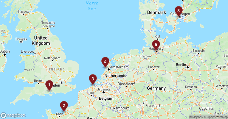 Kort over Øvrige Nordeuropa fra Southampton med Norwegian Star