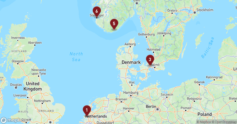 Kort over Øvrige Nordeuropa fra Rotterdam med Rotterdam