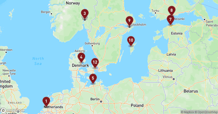 Kort over Øvrige Nordeuropa fra Rotterdam med Rotterdam