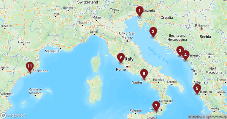 Kort over Middelhavet fra Trieste med Oosterdam