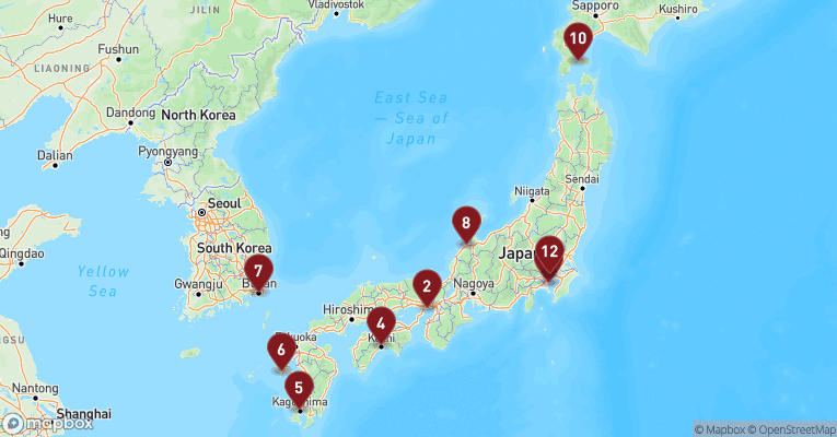 Kort over Asien & det Indiske Ocean fra Yokohama med Costa Serena