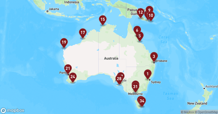 Kort over Australien & Oceanien fra Sydney med Noordam