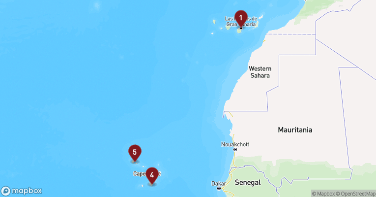 Kort over Kanarieøerne fra Las Palmas - Gran Canaria med Mein Schiff 7
