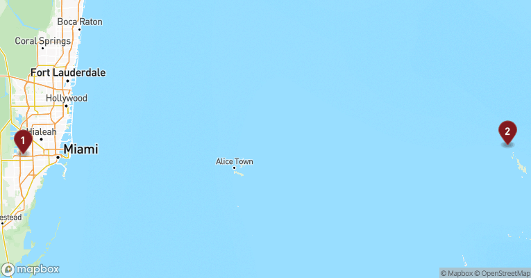 Kort over Caribien & Bahamas fra Miami med Norwegian Aqua