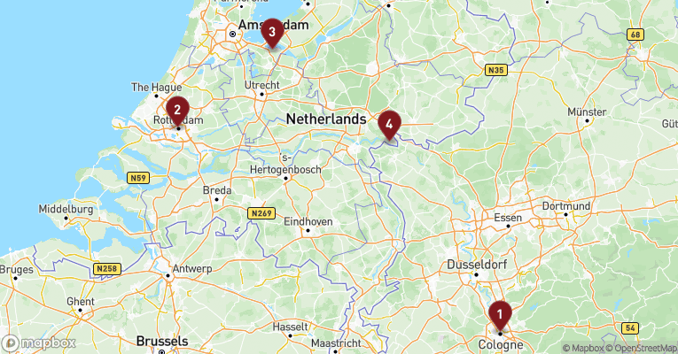 Kort over Rhinen fra Köln med A-ROSA AQUA