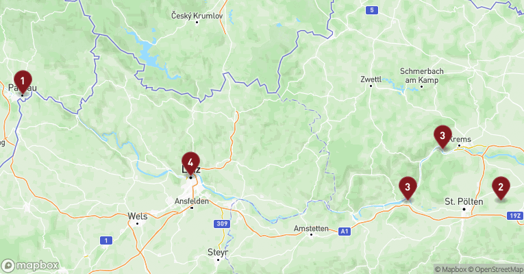 Kort over Donau fra Passau med A-ROSA BELLA