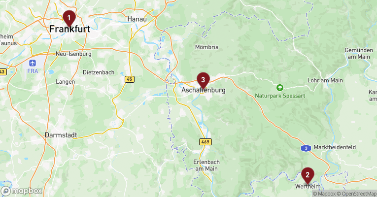 Kort over Rhinen fra Frankfurt med A-ROSA CLEA