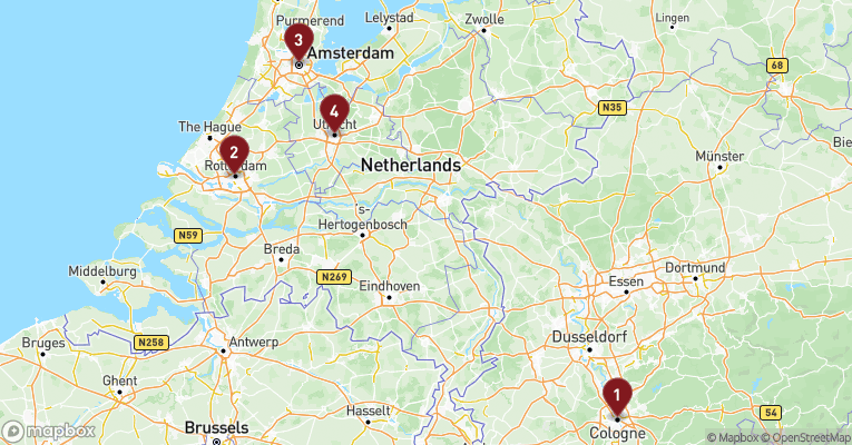 Kort over Rhinen fra Köln med A-ROSA SENA