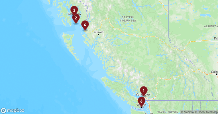 Kort over Nordamerika & Canada fra Vancouver med Nieuw Amsterdam