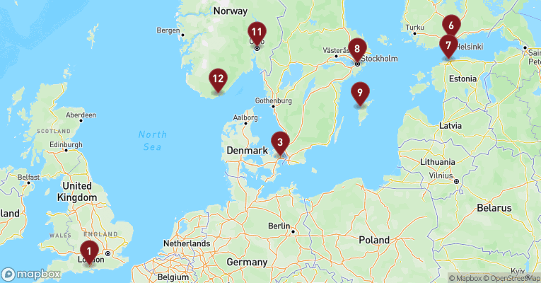 Kort over Baltikum fra Southampton med Celebrity Apex