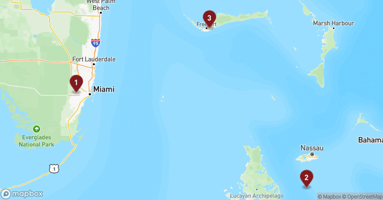 Kort over Caribien & Bahamas fra Miami med MSC Meraviglia