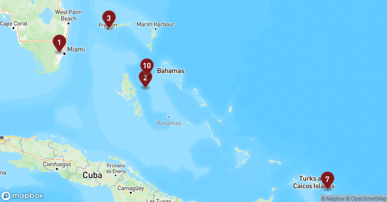 Kort over Caribien & Bahamas fra Miami med MSC Meraviglia
