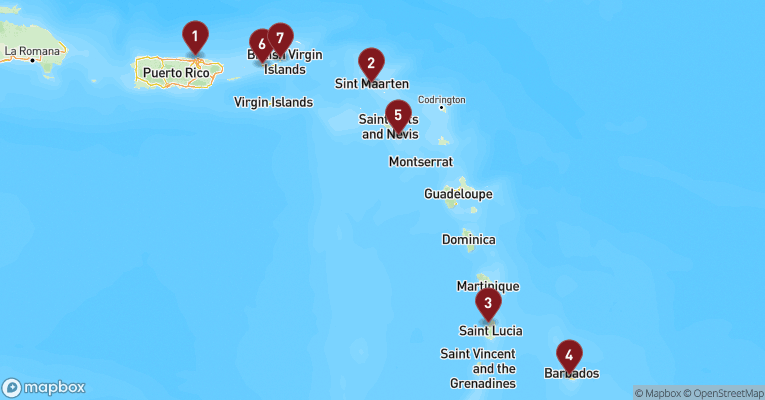 Kort over Caribien & Bahamas fra San Juan, Puerto Rico med Norwegian Prima
