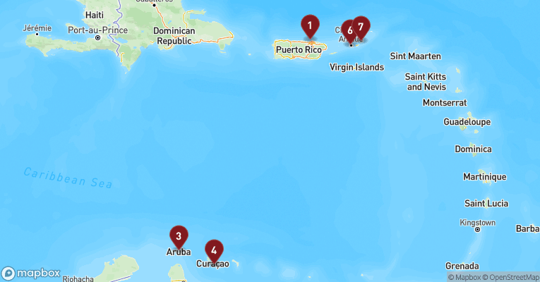 Kort over Caribien & Bahamas fra San Juan, Puerto Rico med Norwegian Prima