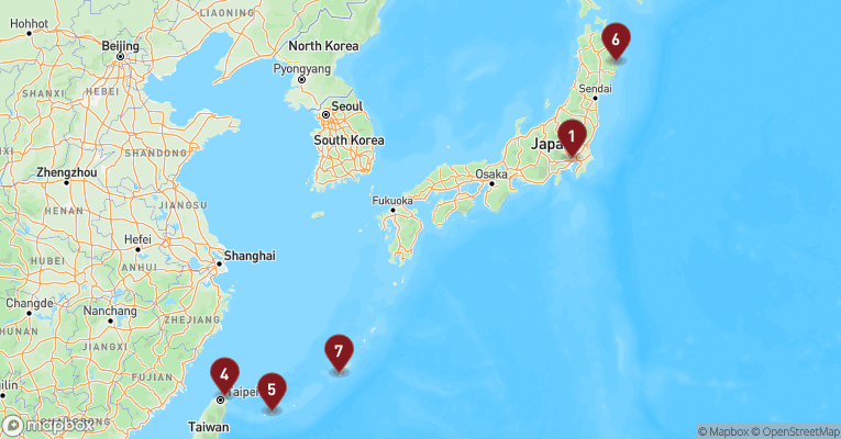 Kort over Asien & det Indiske Ocean fra Tokyo med MSC Bellissima