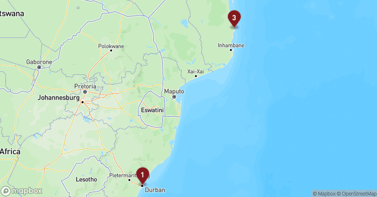 Kort over Afrika fra Durban med MSC Armonia