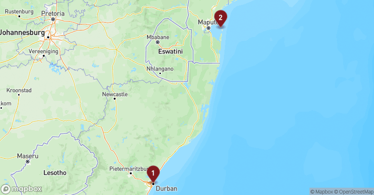 Kort over Afrika fra Durban med MSC Armonia