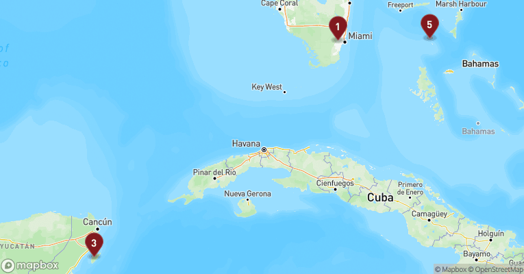Kort over Caribien & Bahamas fra Miami med Norwegian Joy