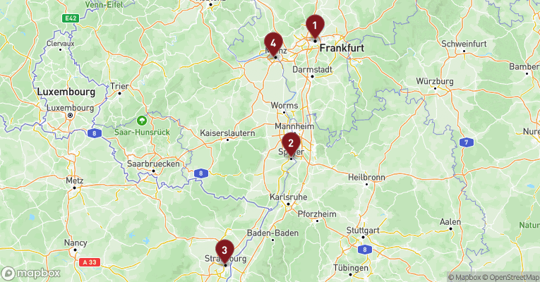 Kort over Rhinen fra Frankfurt med VIVA TIARA