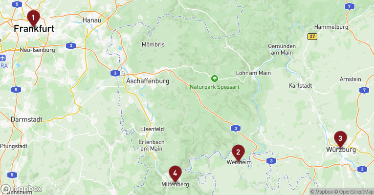 Kort over Rhinen fra Frankfurt med VIVA TIARA