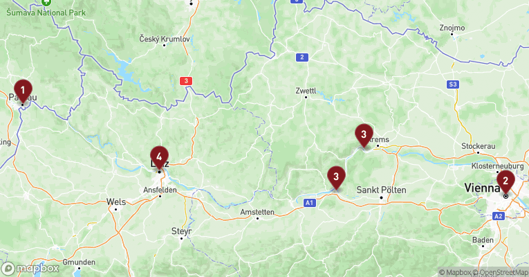 Kort over Donau fra Passau med VIVA TWO