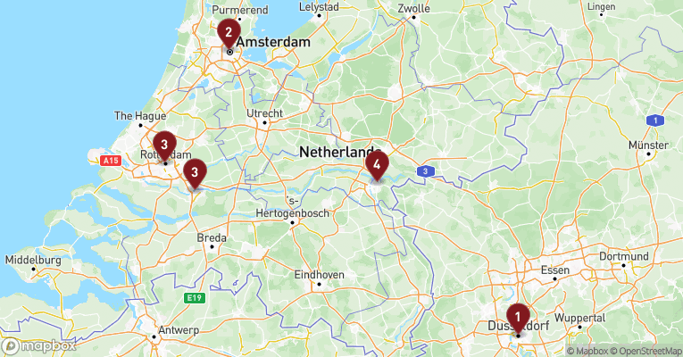 Kort over Rhinen fra Dusseldorf med VIVA MOMENTS